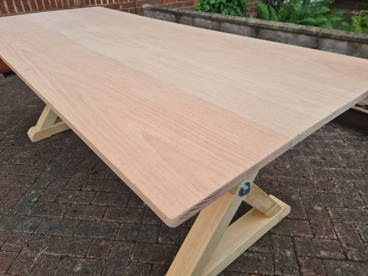 Solid Kiln Modern Oak Dining Table & Redwood Pine X Frame Handmade Bespoke 7FT made to order.